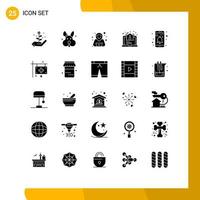 25 conceito de glifo sólido para sites móveis e interface de segurança de notificação de cuidados de aplicativos elementos de design de vetores editáveis on-line
