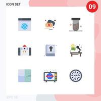 Conceito de 9 cores planas para sites móveis e aplicativos, livro, início, aplicativo de foguete de tubo, elementos de design de vetores editáveis