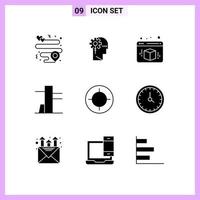 9 ícones criativos, sinais modernos e símbolos de elementos de design de vetores editáveis de tiro de caixa de alvo de relógio