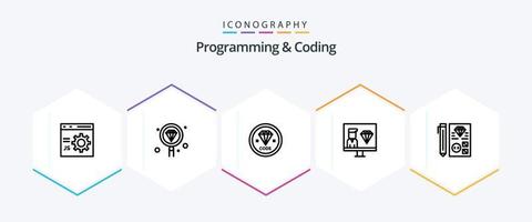 programação e codificação de pacote de ícones de 25 linhas, incluindo desenvolvimento. codificação. programação. programação. desenvolve vetor