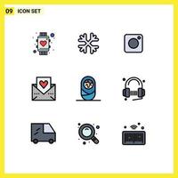 conjunto de 9 sinais de símbolos de ícones de interface do usuário modernos para carta de amor de ação de graças canadá ama elementos de design de vetores sociais editáveis