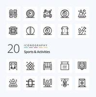Pacote de ícones de linha de 20 atividades esportivas como anéis de jogo de bandeira de corridas pendurados vetor