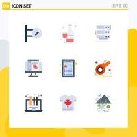 pacote de interface do usuário de 9 cores planas básicas de dados do editor gráfico do servidor de layout de trabalho elementos de design vetorial editáveis vetor
