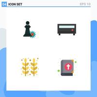4 conceito de ícone plano para sites móveis e aplicativos, jogador de sucesso de grãos de xadrez, elementos de design de vetores editáveis