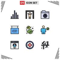 9 ícones criativos, sinais e símbolos modernos de tília, upload de esportes de folha, elementos de design de vetores editáveis
