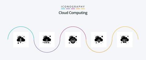 pacote de ícones de glifo 5 de computação em nuvem, incluindo dinheiro. o negócio. Internet. segurança. trancar vetor