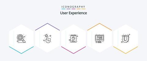 experiência do usuário pacote de ícones de 25 linhas, incluindo cliente. atrai. relatório. wireframe. computador vetor