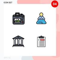 grupo de 4 sinais e símbolos de cores planas de linha preenchida para depósito de câmera passatempo treinamento dinheiro editável elementos de design vetorial vetor