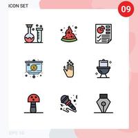 pacote de interface do usuário de 9 cores planas básicas de linhas preenchidas de apresentação de gráfico de dados de dinheiro manual elementos de design de vetores editáveis
