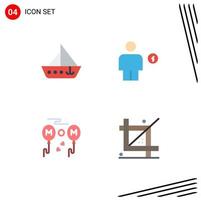 grupo de 4 ícones planos modernos definidos para elementos de design de vetores editáveis de corpo de veículos humanos de barco