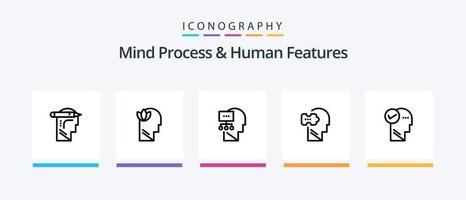 processo mental e pacote de ícones de linha 5 de recursos humanos, incluindo mente. mente. flecha. cabeça. svg. design de ícones criativos vetor