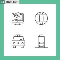 conjunto moderno de pictograma de 4 cores planas de linha preenchida de desenho cheio de animação elementos de design de vetores editáveis de transporte de internet