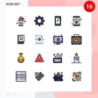 pacote de interface do usuário de 16 linhas básicas de cores planas preenchidas de software alcorão desenvolvimento de telefone iphone elementos de design de vetores criativos editáveis