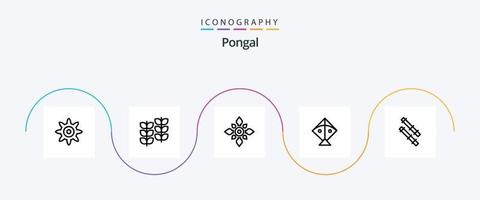 pacote de ícones da linha 5 pongal incluindo . bambu. decoração. vôo. pipa vetor