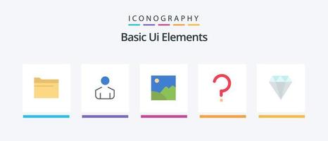 Elementos básicos da interface do usuário Flat 5 Icon Pack, incluindo joias. diamante. galeria. marca. pergunta. design de ícones criativos vetor