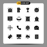 conjunto de 16 símbolos de símbolos de ícones de interface do usuário modernos para prêmio de roda de natal leme de volante editável elementos de design vetorial vetor