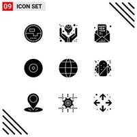 9 ícones criativos sinais e símbolos modernos de disco blu produto festa correio editável elementos de design vetorial vetor