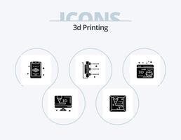 Pacote de ícones de glifos de impressão 3D 5 design de ícones. globo. rede. camada. 3d. máquina vetor