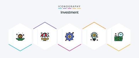 pacote de ícones de 25 linhas preenchidas de investimento, incluindo . investimento. engrenagem. estimativa orçamentária. dinheiro vetor