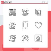 pacote de interface do usuário com 9 contornos básicos de dispositivos telefônicos reparador de filmes faz-tudo elementos de design de vetores editáveis