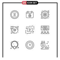 9 ícones criativos, sinais e símbolos modernos de publicidade, configuração de disco rígido de dia infectado, elementos de design de vetores editáveis