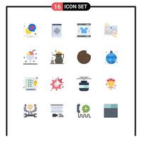 conjunto de cores planas de interface móvel de 16 pictogramas de distribuição de ciência de dividendos de fotos, pacote editável de elementos de design de vetores criativos