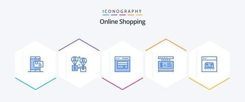 compras on-line pacote de 25 ícones azuis, incluindo on-line. preço. logística. on-line. crédito vetor