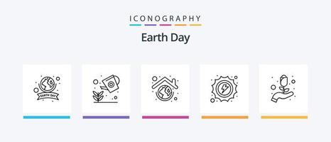 Pacote de ícones da linha 5 do Dia da Terra, incluindo elétrico. terra verde. Cuidado. lar. ecológico. design de ícones criativos vetor