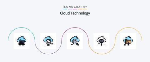 linha de tecnologia de nuvem cheia de pacote de 5 ícones planos, incluindo exibição. olho. nuvem. Acesso. dados vetor