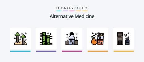 linha de medicina alternativa cheia de 5 ícones incluindo folha. bem-estar. ecologia. spa. massagem. design de ícones criativos vetor