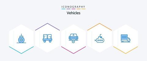 veículos 25 pacote de ícone azul incluindo van. Entrega. carro. submarino. OK vetor