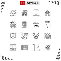 grupo de símbolos de ícone universal de 16 contornos modernos de pilha de investimento impressora dinheiro wi-fi elementos de design de vetores editáveis