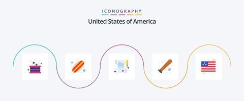 Pacote de ícones EUA Flat 5, incluindo bandeira. EUA. papel. Esportes. beisebol vetor
