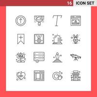 grupo de símbolos de ícone universal de 16 contornos modernos de interface de prêmio internet mais elementos de design de vetores editáveis de perfil