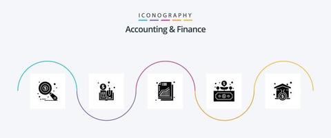 pacote de ícones de glifo 5 de contabilidade e finanças, incluindo assinatura. lar. lucro. crescer. desenvolvimento vetor