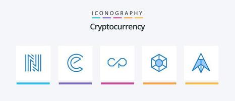 pacote de ícones de criptomoeda azul 5, incluindo moeda. moeda criptográfica. contraparte. cripto. extensão. design de ícones criativos vetor