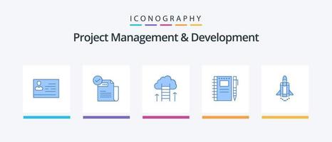 gerenciamento de projetos e desenvolvimento do pacote de ícones azul 5, incluindo desenho. foco. destaque. sucesso. carreira. design de ícones criativos vetor