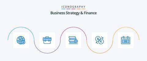 estratégia de negócios e pacote de ícones azul 5 de finanças, incluindo euro. intercâmbio. portfólio. moeda. Salve  vetor