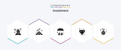 pacote de ícones de 25 glifos de investimento, incluindo mão. investimento. de ativos. gema. proteção vetor