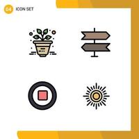 4 símbolos de sinais de cores planas universais de linha preenchida de direção do sol de negócios, mídia, tempo, elementos de design de vetores editáveis