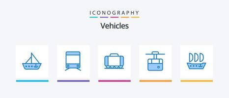 Pacote de ícones azul 5 de veículos, incluindo navio. argosy. Ferrovia. transporte. funicular. design de ícones criativos vetor