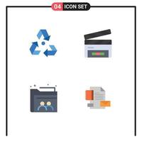 conjunto moderno de pictograma de 4 ícones planos de arquivo de badalo de lixo eco web elementos de design de vetores editáveis