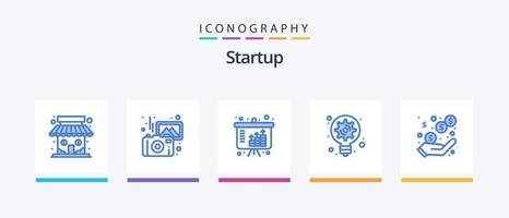 pacote de ícones de inicialização azul 5, incluindo lucro. lâmpada elétrica. ativos. inovação. geração. design de ícones criativos vetor