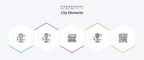 elementos da cidade pacote de ícones de 25 linhas, incluindo loja. loja de mercado. finança. mercado. luzes de trânsito vetor