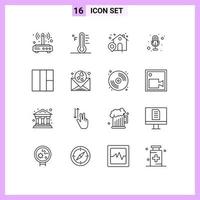 pacote de interface do usuário de 16 contornos básicos de localização de gravação solar de voz wireframe elementos editáveis de design vetorial vetor