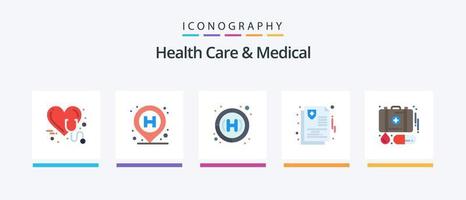 cuidados de saúde e pacote de ícones médicos planos 5, incluindo emergência. médico. o sinal. seguro. Cuidado. design de ícones criativos vetor