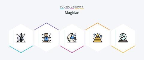 mágico 25 pacote de ícones de linha preenchida, incluindo cristal. triângulo. metade. pirâmide. olho vetor