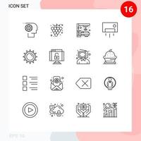 16 ícones criativos, sinais e símbolos modernos da máquina de utensílios domésticos solares, elementos de design de vetores editáveis