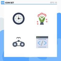 conjunto de pictogramas de 4 ícones planos simples de buquê de férias de alarme, codificação de elementos de design de vetores editáveis
