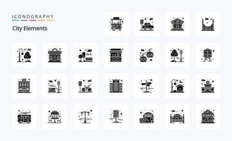 pacote de ícones de glifo sólido de 25 elementos da cidade vetor